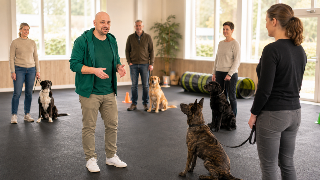 Familienhundegruppe bei foxred & brindle in Liestal: erwachsene Hunde im Alltagstraining im Indoor-Trainingscenter