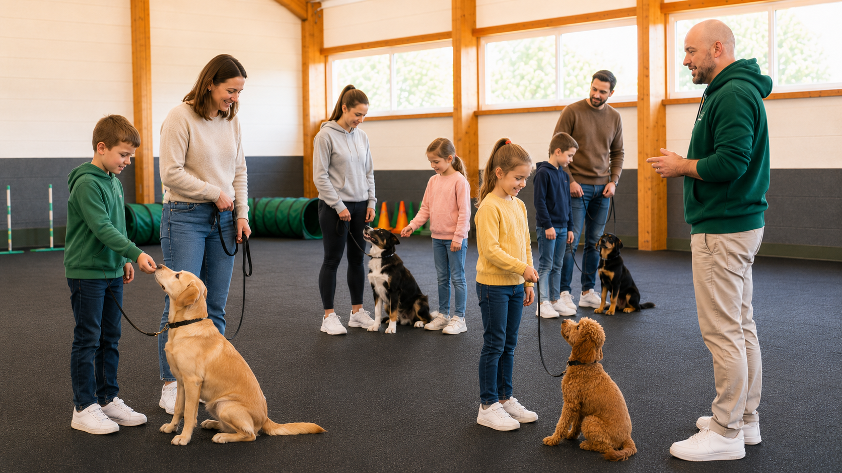 Familientraining bei foxred & brindle in Liestal: Kinder üben altersgerecht mit ihren Hunden unter Anleitung von Hundetrainer Jens Meyer