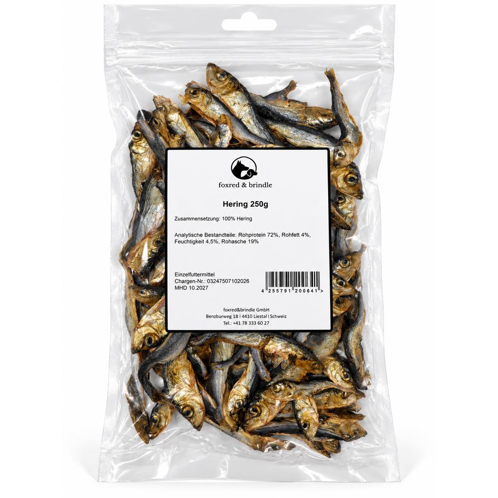 Beutel Hering von foxred & brindle mit Etikett, 250 g