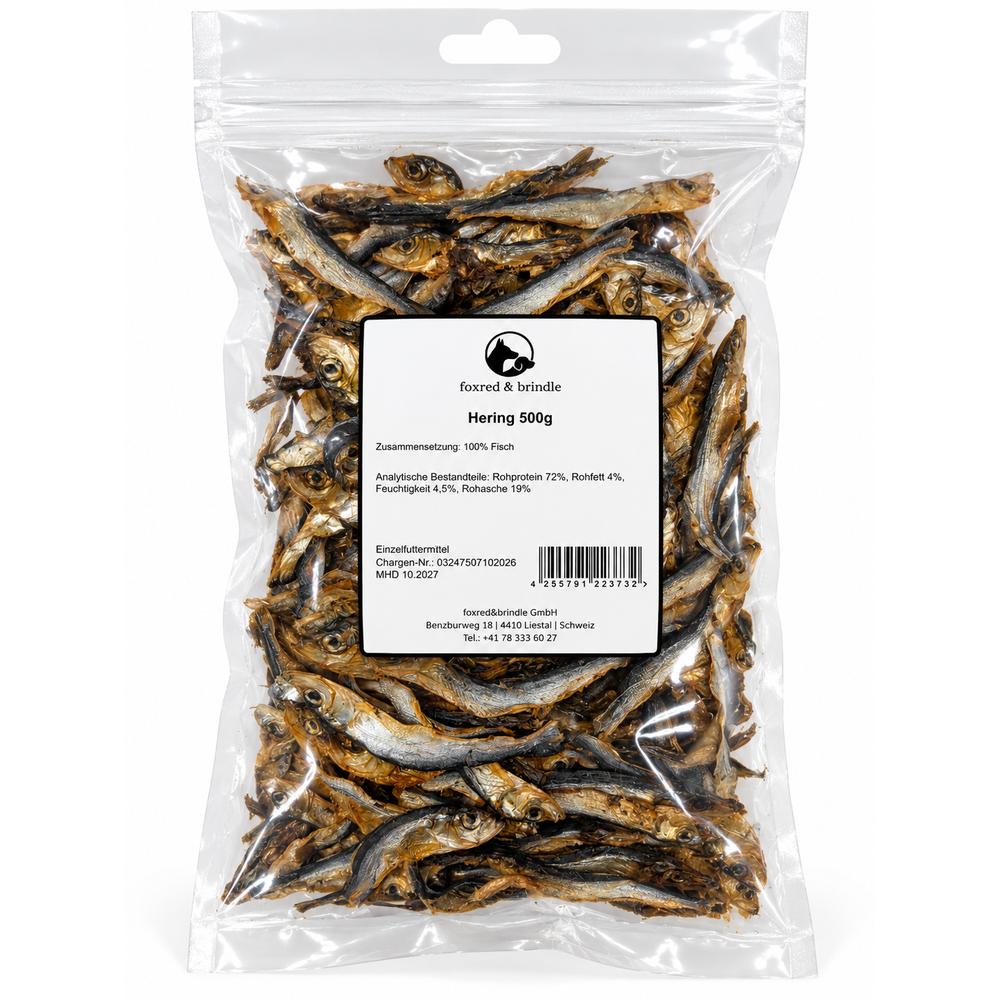 Beutel Hering von foxred & brindle mit Etikett, 500 g