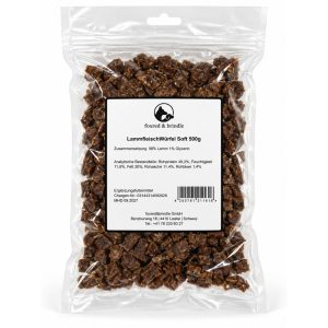 Beutel Lammfleisch-Würfel Soft von foxred & brindle mit Etikett, 500 g