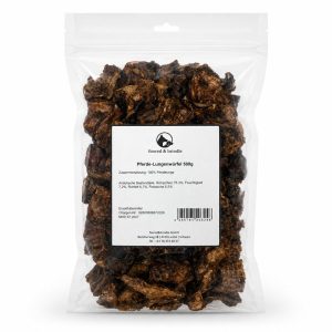 Beutel Pferde-Lungenwürfel von foxred & brindle mit Etikett, 500 g