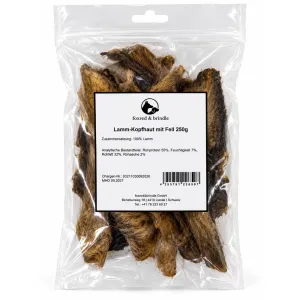 Beutel Lamm-Kopfhaut mit Fell von foxred & brindle mit Etikett, 250 g
