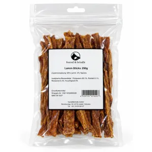 Beutel Lamm-Sticks von foxred & brindle mit Etikett, 250 g
