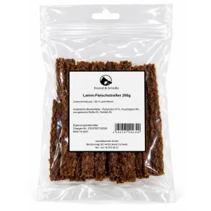 Beutel Lamm-Fleischstreifen von foxred & brindle mit Etikett, 250 g