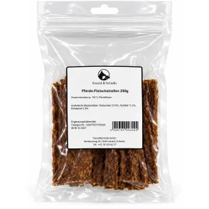 Beutel Pferde-Fleischstreifen von foxred & brindle mit Etikett, 250 g